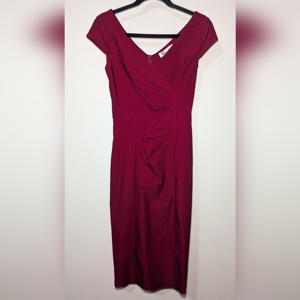 Muxxn Red Pencil Dress Bodycon Off-Shoulder Midi Stretch Women's Size S